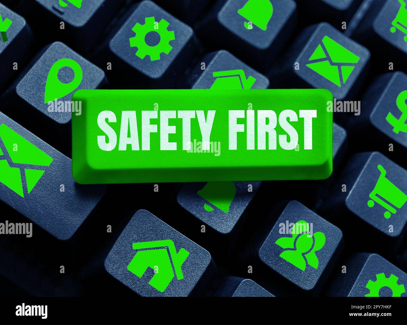 Scrittura del testo prima sicurezza. Parola per evitare qualsiasi rischio non necessario vivere in modo sicuro prestare attenzione Foto Stock