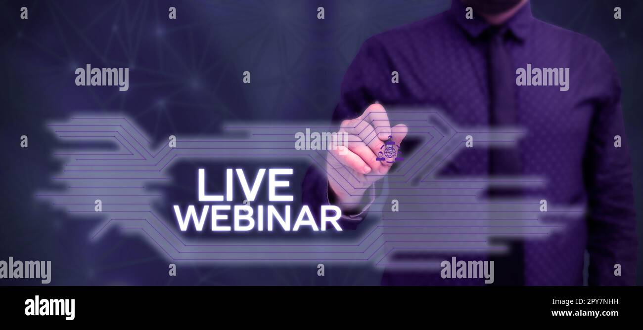 Seminario Web dal vivo sulla scrittura a mano di testo. Foto concettuale Seminario interattivo trasmesso sul web in tempo reale Foto Stock