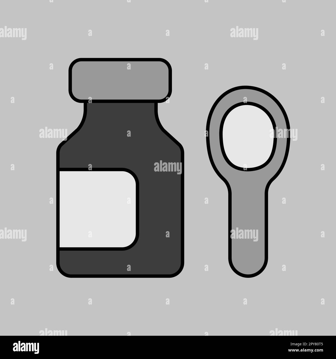 Flacone di sciroppo flacone isolato vettore in scala di grigi icona. Medicina e assistenza sanitaria, cartello di supporto medico. Simbolo grafico per il sito Web medico e la progettazione di applicazioni Illustrazione Vettoriale