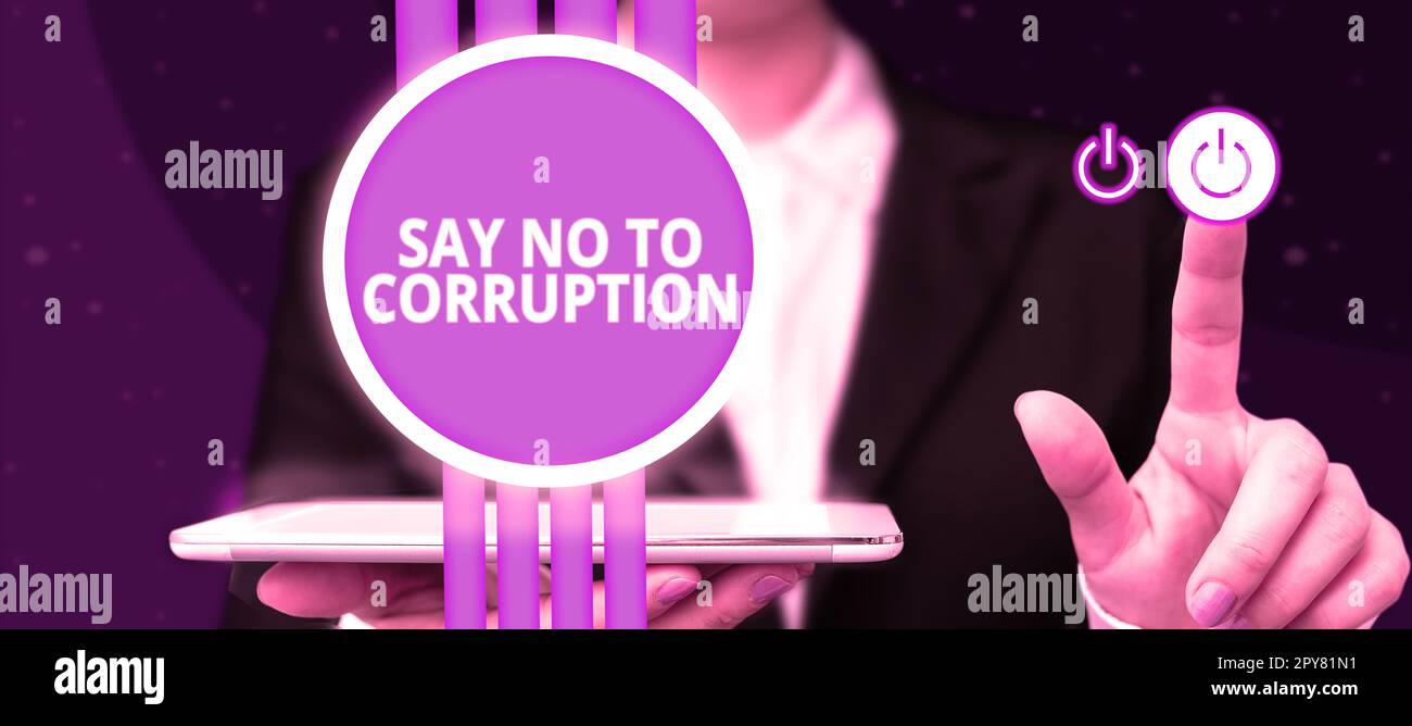 Testo scritto a mano dire No alla corruzione. Concetto di Internet che introduce lo scambio di denaro decentralizzato Foto Stock