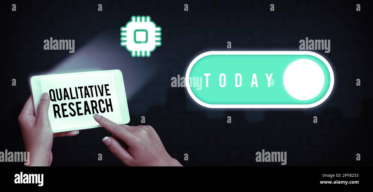Didascalia di testo che presenta la ricerca qualitativa. Parola per certificato per svolgere un lavoro competente con esperienza Foto Stock