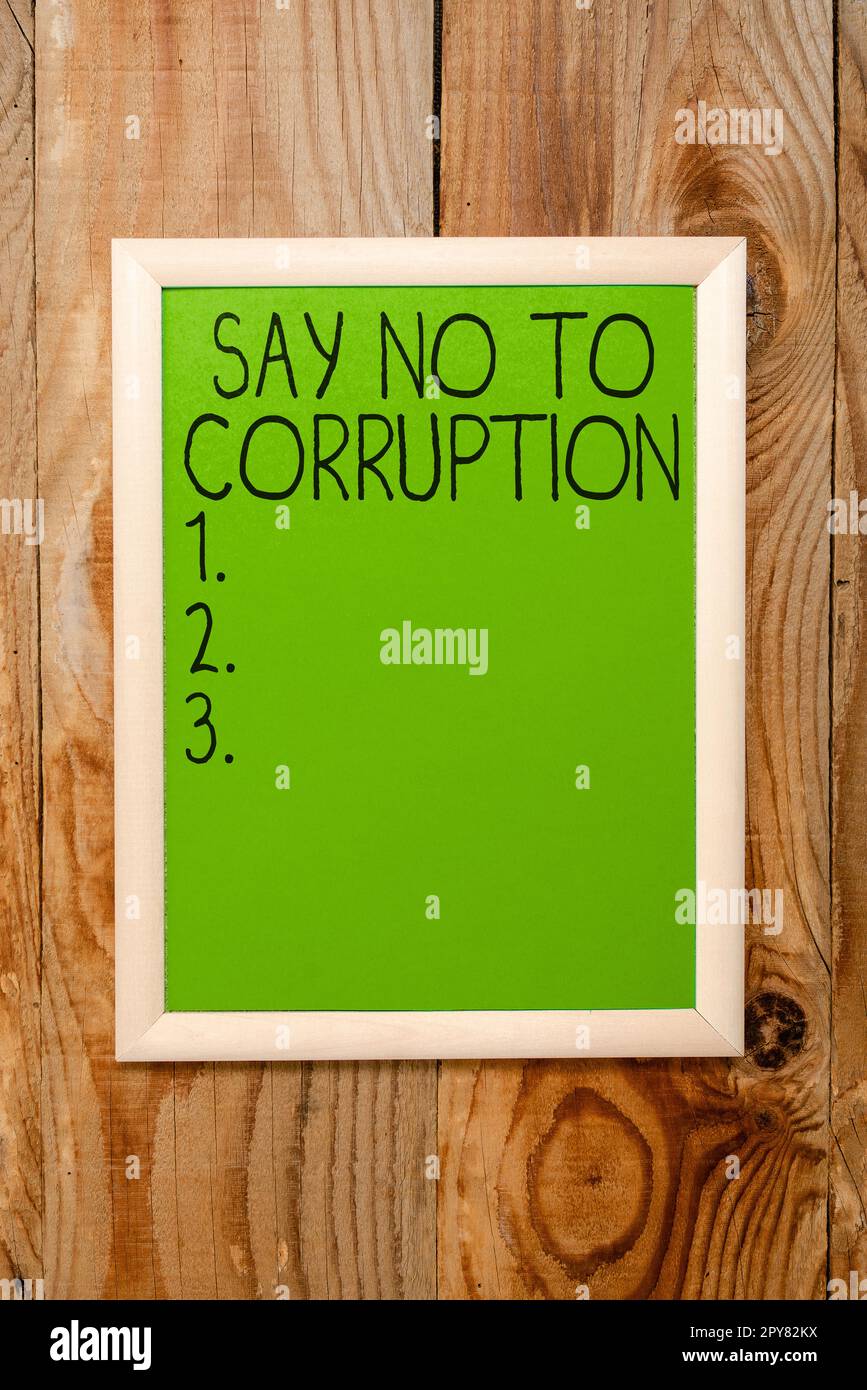 Visualizzazione concettuale dire No alla corruzione. Concetto aziendale che introduce lo scambio di denaro decentralizzato Foto Stock