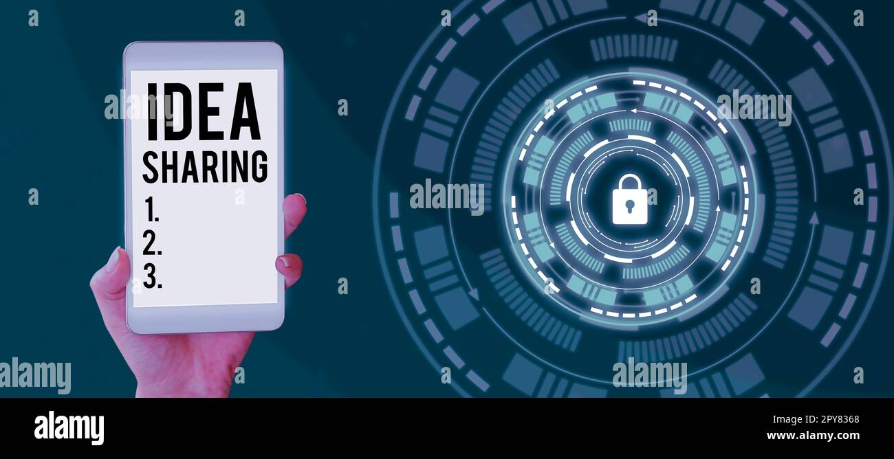 Condivisione concettuale delle idee dei sottotitoli. Word for Startup lancia un prodotto innovativo, pensiero creativo Foto Stock