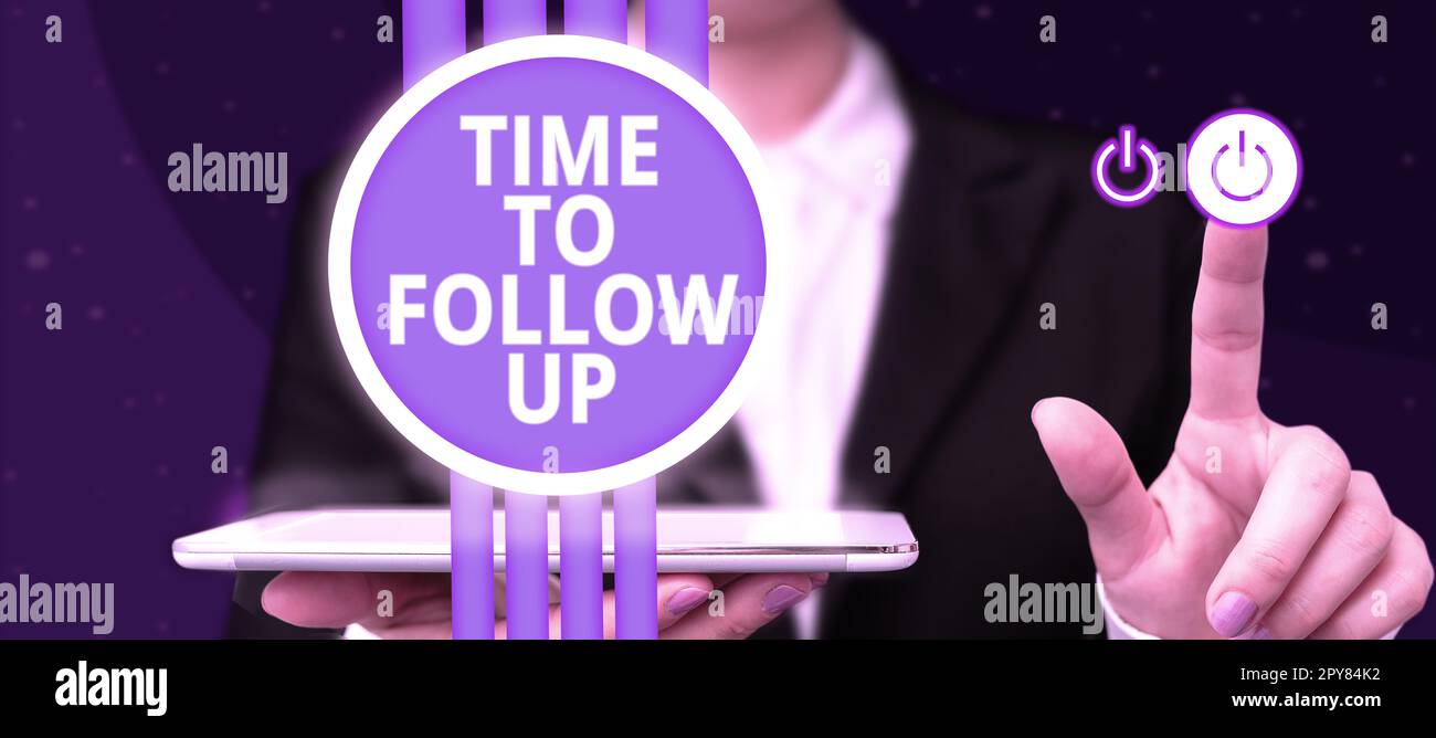 Scrittura a mano segno tempo di follow-up. Parola scritta su richiesta dell'attività precedente o continuazione delle informazioni Foto Stock