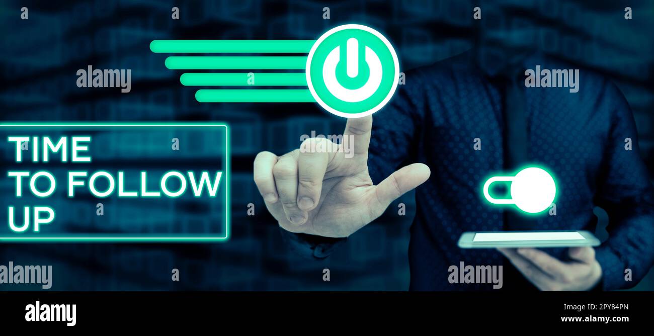 Didascalia di testo che presenta il tempo di follow-up. Idea aziendale richiesta dell'attività precedente o continuazione delle informazioni Foto Stock