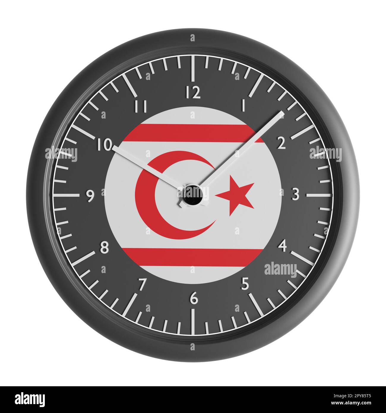 Segnali e simboli. Elemento di progettazione. Illustrazione 3D. Orologio da muro con la bandiera della Repubblica turca di Cipro del Nord Foto Stock Segnali e simboli. Elemento di progettazione. Illustrazione 3D. Orologio da muro con la bandiera della Repubblica turca di Cipro del Nord Foto Stock