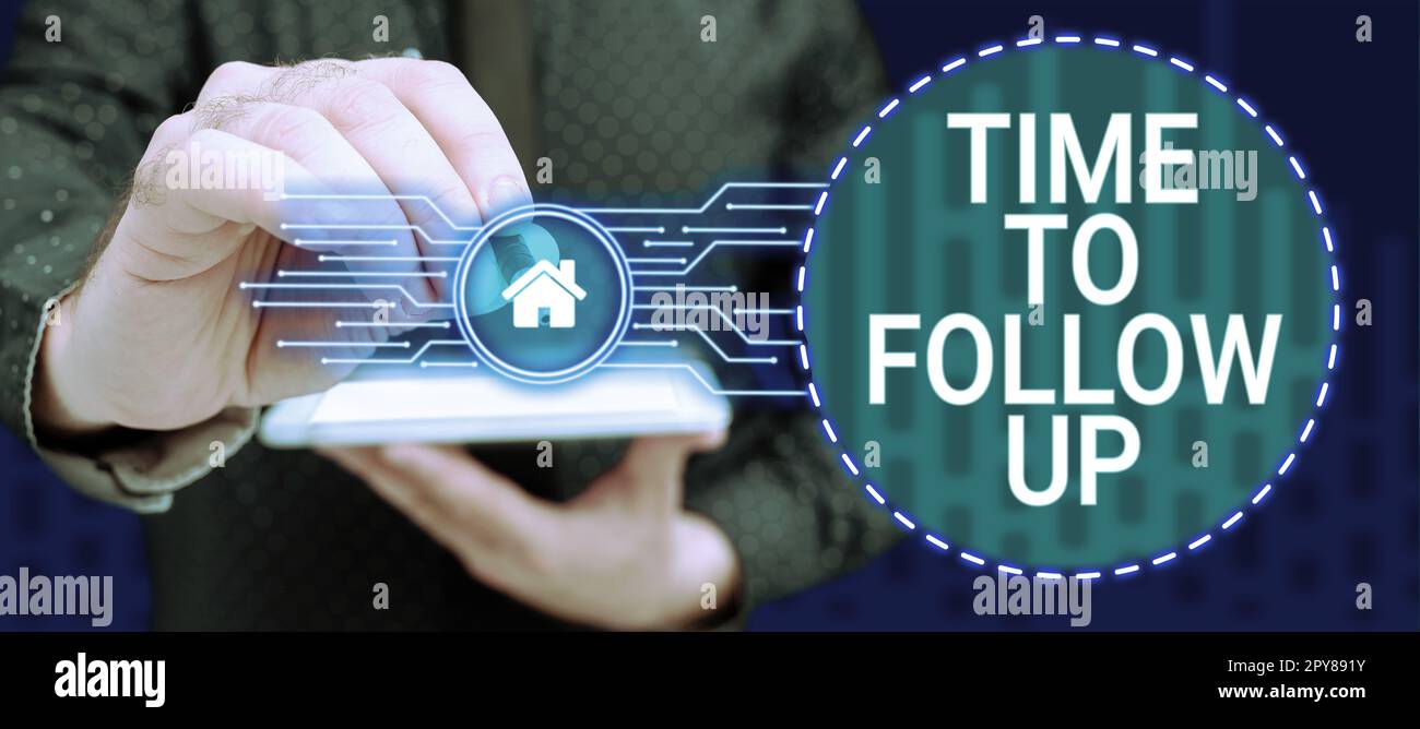 Didascalia di testo che presenta il tempo di follow-up. Idea aziendale richiesta dell'attività precedente o continuazione delle informazioni Foto Stock