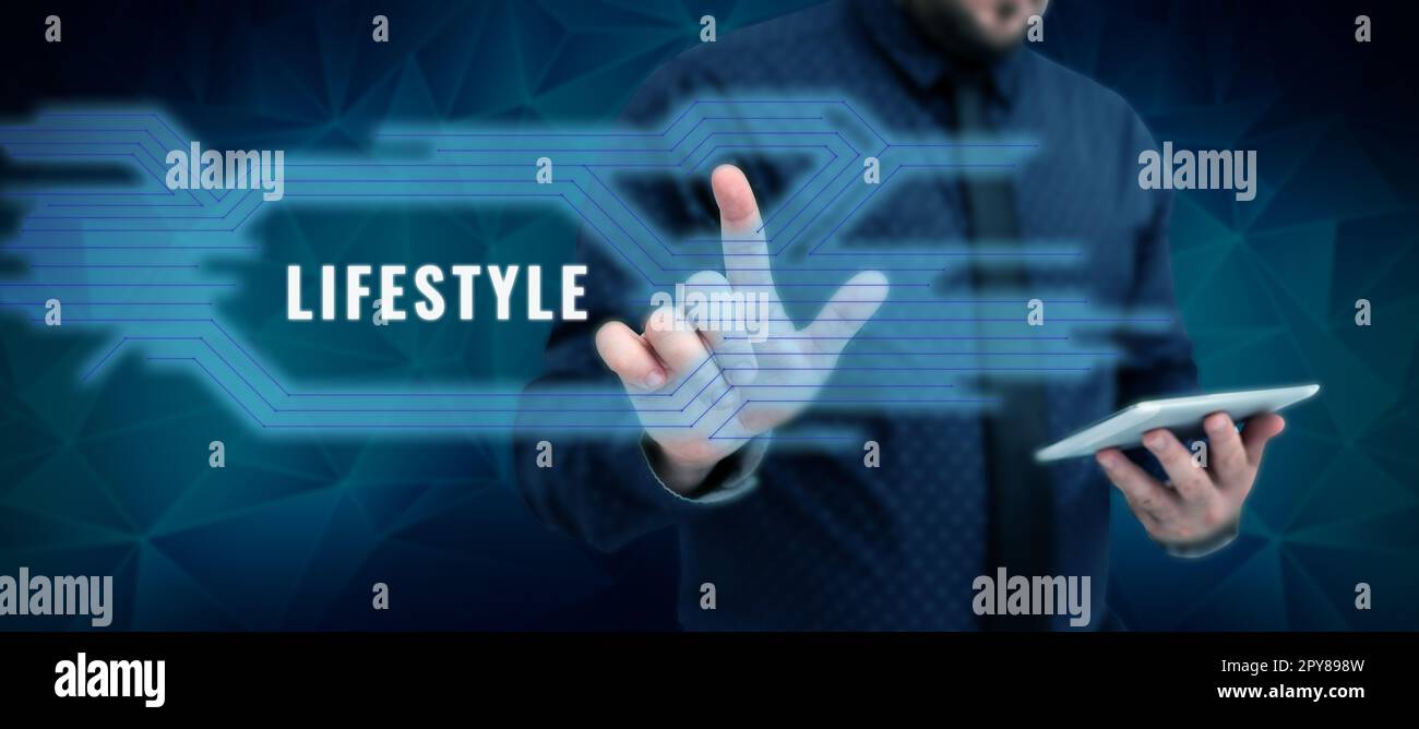 Stile di vita concettuale del display. Parola per il modo tipico di vivere di un individuo, di un gruppo o di una cultura Foto Stock