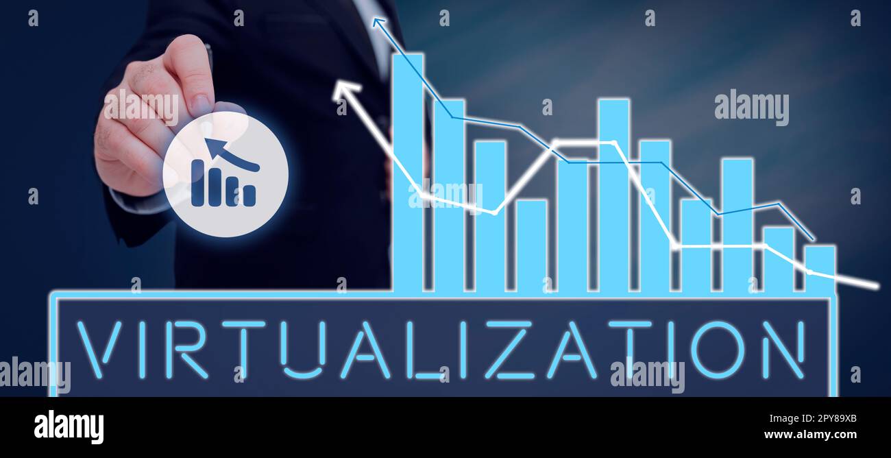 Virtualizzazione concettuale del display. Applicazione di concetto aziendale di ambiente virtuale ai giochi per computer Foto Stock