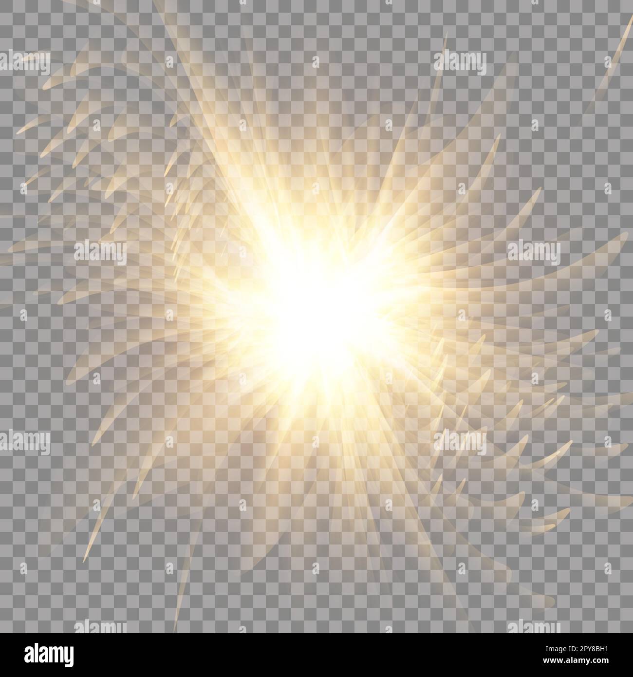 Effetto luce luminescente. Star Burst con sparkles. Illustrazione del vettore Sun. Illustrazione Vettoriale