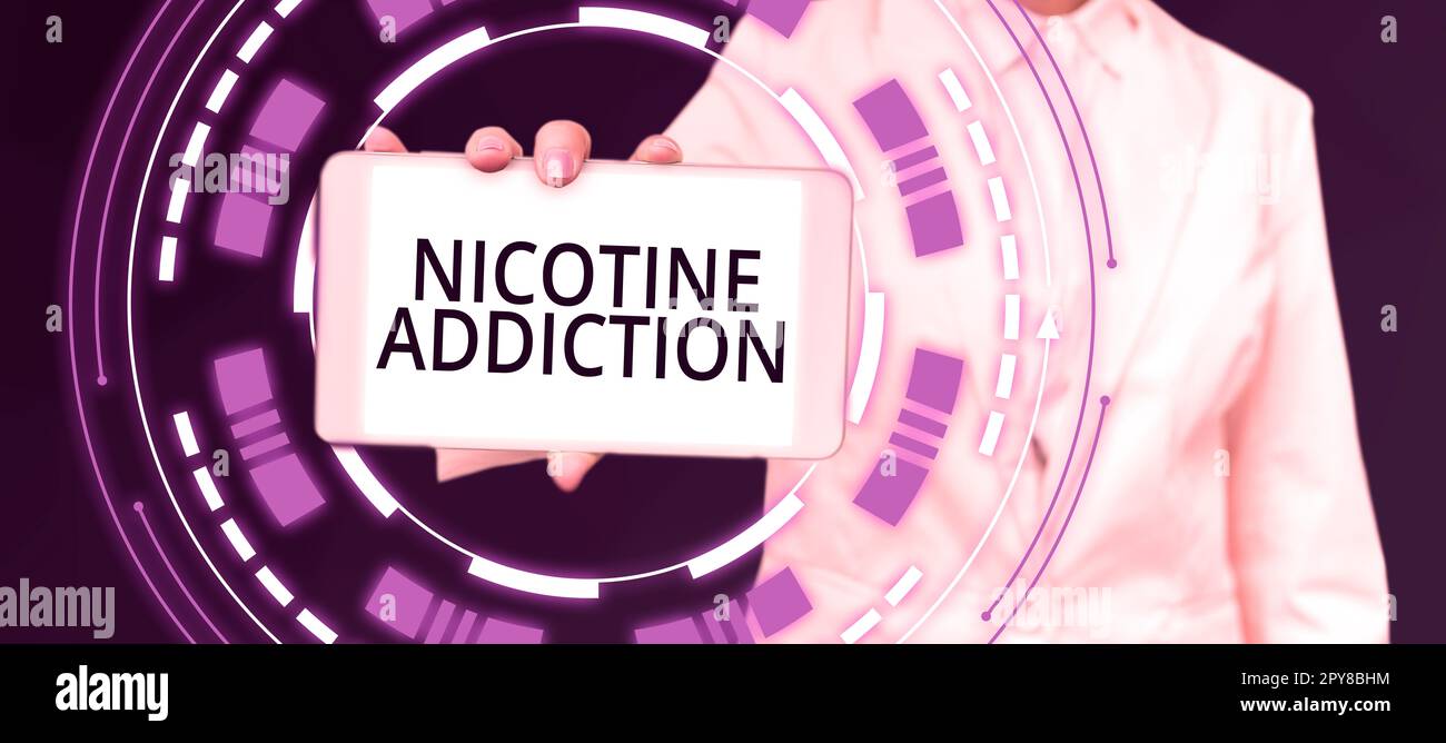 Visualizzazione concettuale nicotina Addiction. Parola per la condizione di essere dipendente al fumo o consumo di tabacco Foto Stock