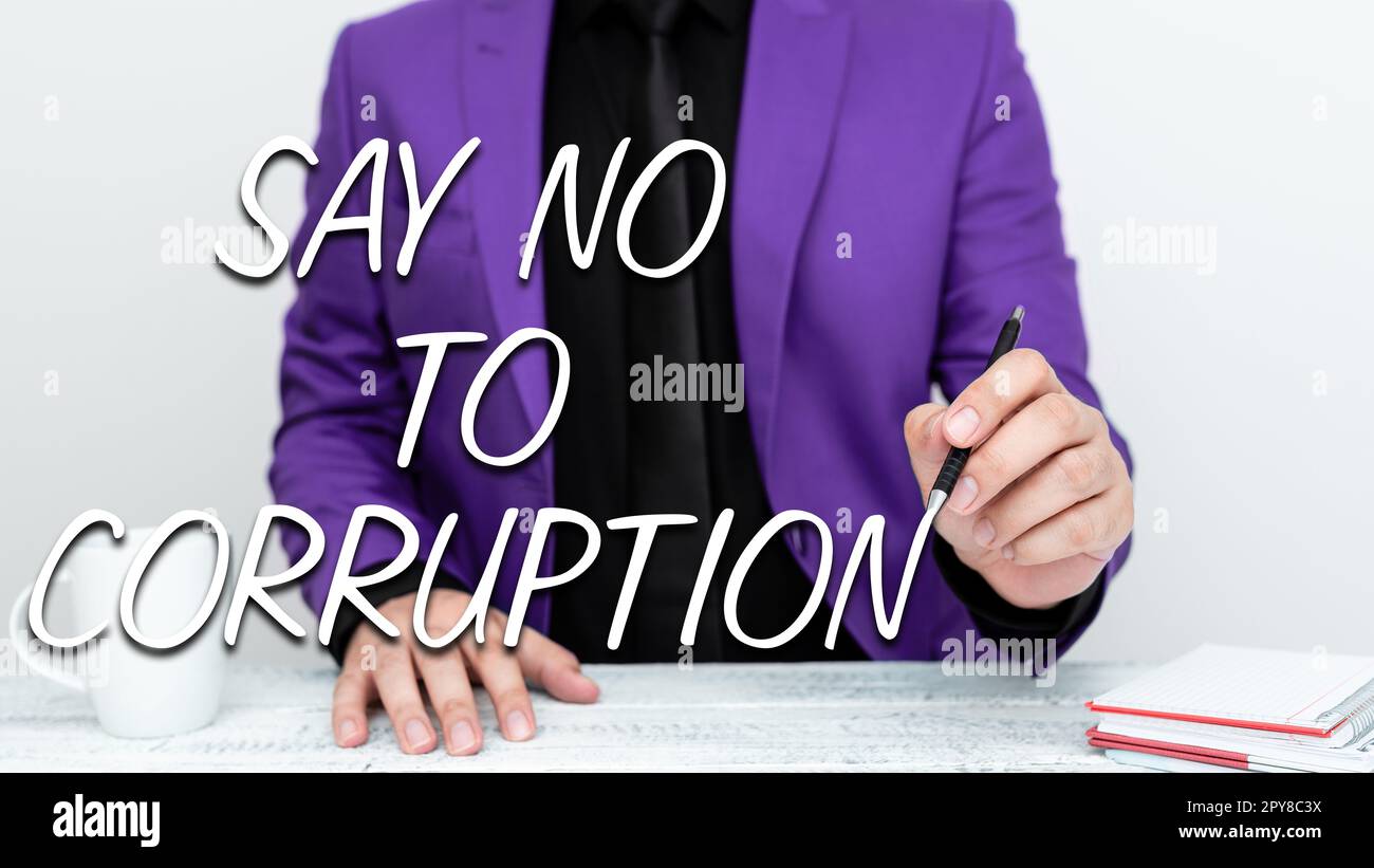 Didascalia concettuale dire No alla corruzione. Vetrina aziendale che introduce lo scambio di denaro decentralizzato Foto Stock