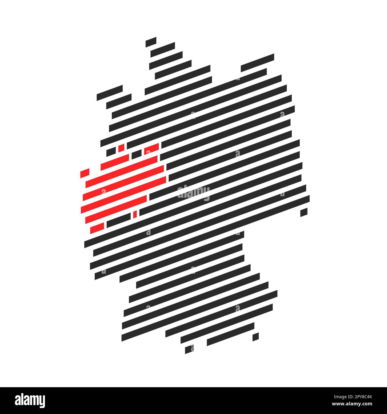 Moderna mappa diagonale a strisce nere della Germania che mostra lo Stato federale di Nordrhein-Westfale Foto Stock