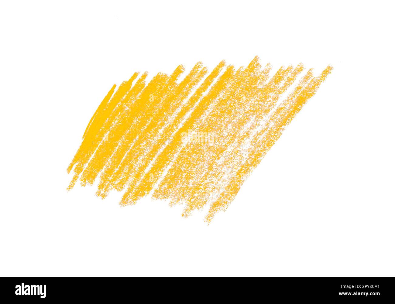 Gekritzelte Buntstift Streifen in arancio gelbo ali Kritzelei oder Gekritzel auf weißem Hintergrund Foto Stock