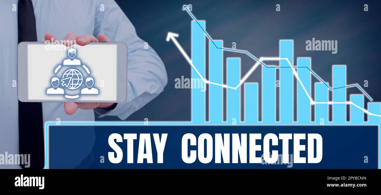 Il segno di scrittura a mano rimane collegato. Concetto che significa continuare a comunicare tra loro per mantenere i contatti Foto Stock
