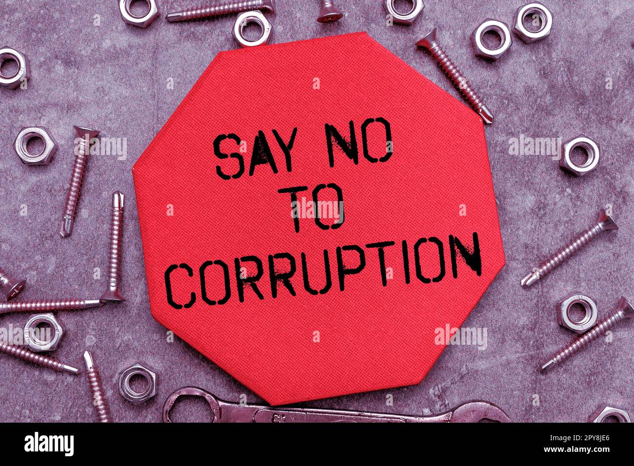 Testo scritto a mano dire No alla corruzione. Vetrina aziendale che introduce lo scambio di denaro decentralizzato Foto Stock