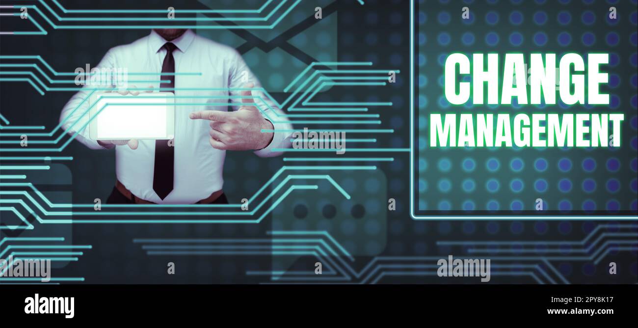 Testo che mostra Inspiration Change Management. Parola per la sostituzione della leadership in un'organizzazione nuove politiche Foto Stock