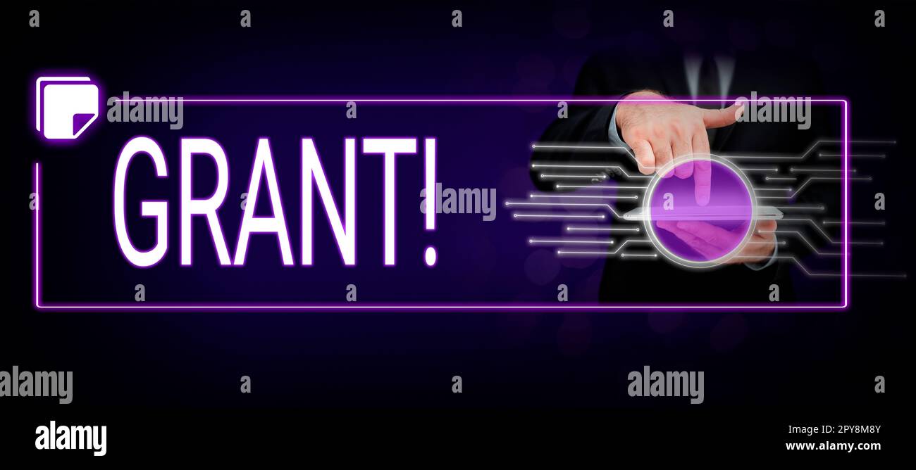 Testo scritto a mano Grant. Word for Money dato da un'organizzazione o governo per uno scopo Scholarship Foto Stock