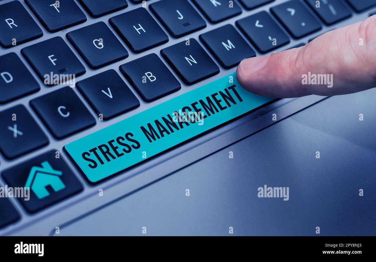 Ispirazione che mostra il segno stress Management. Business concept imparare modi di comportarsi e pensare che riducono lo stress Foto Stock