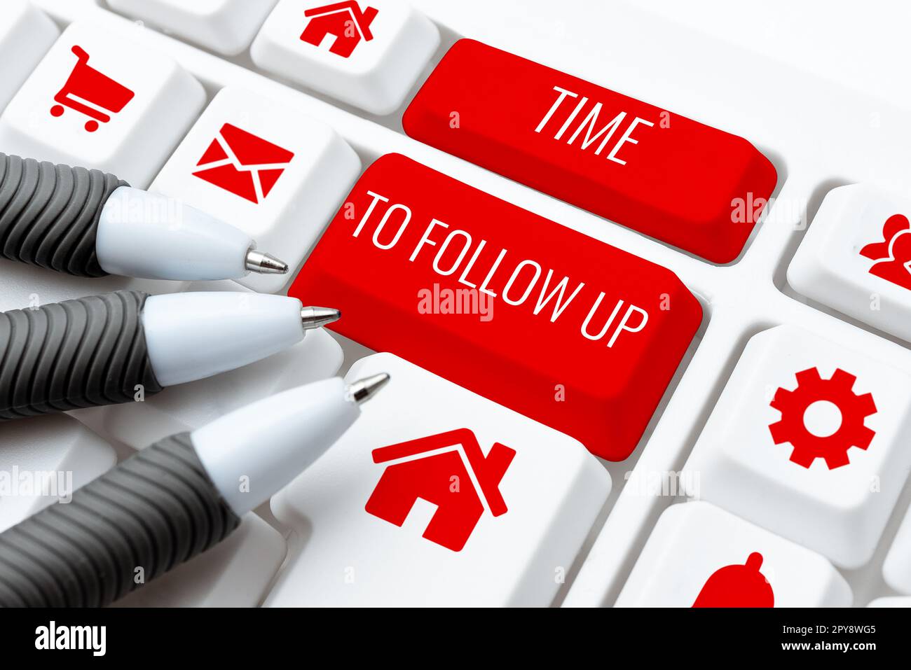 Scrittura a mano segno tempo di follow-up. Business Concept richiesta dell'attività precedente o continuazione delle informazioni Foto Stock