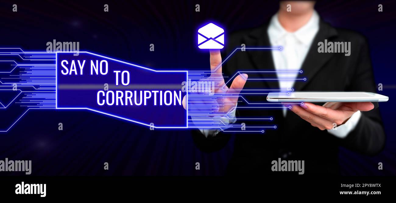 Testo scritto a mano dire No alla corruzione. Foto concettuale che introduce lo scambio di denaro decentralizzato Foto Stock