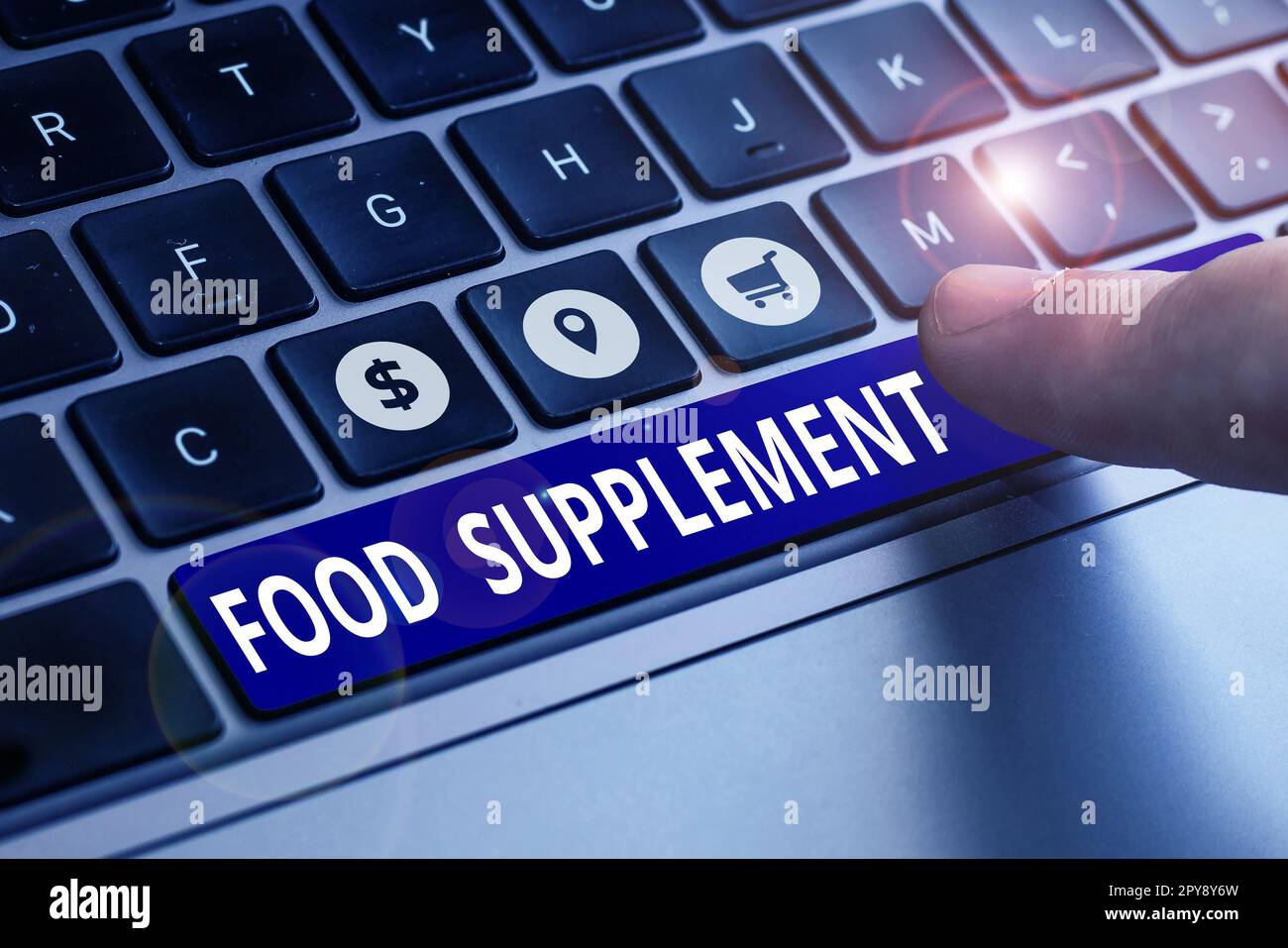 Presentazione concettuale supplemento alimentare. Parola per le condizioni e le pratiche che preservano la qualità del cibo Foto Stock