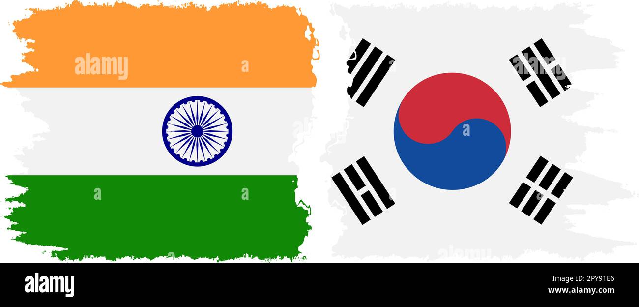 Corea del Sud e India bandiere grunge connessione, vettore Illustrazione Vettoriale