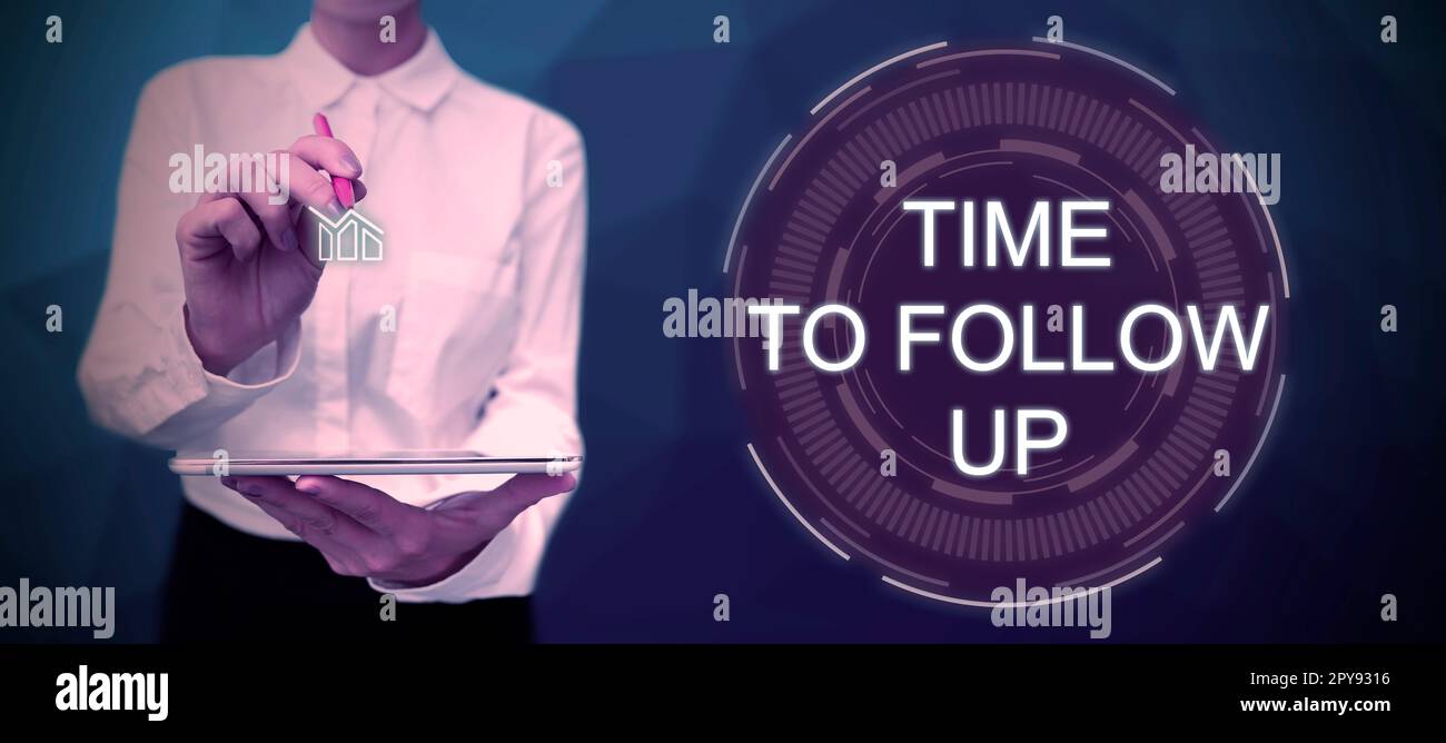 Scrittura manuale del testo tempo di follow-up. Approccio aziendale richiesta dell'attività precedente o continuazione delle informazioni Foto Stock