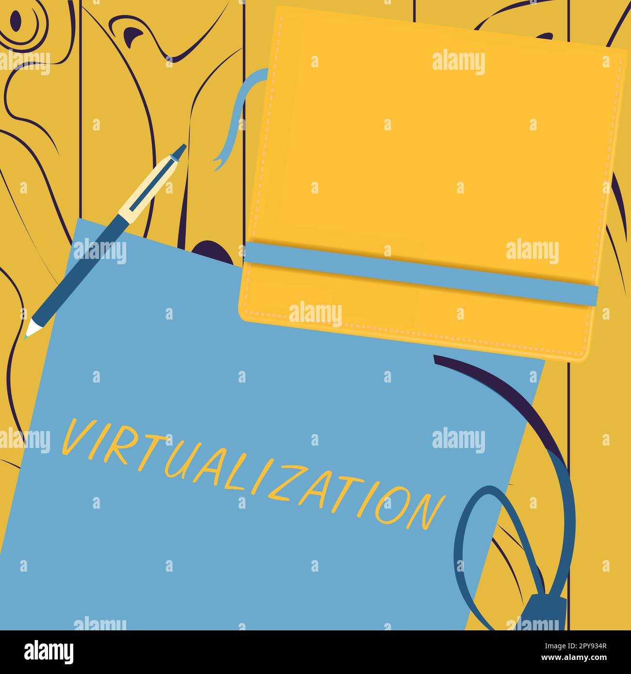 Virtualizzazione del testo scritto a mano. Concetto che significa applicazione dell'ambiente virtuale ai giochi per computer Foto Stock