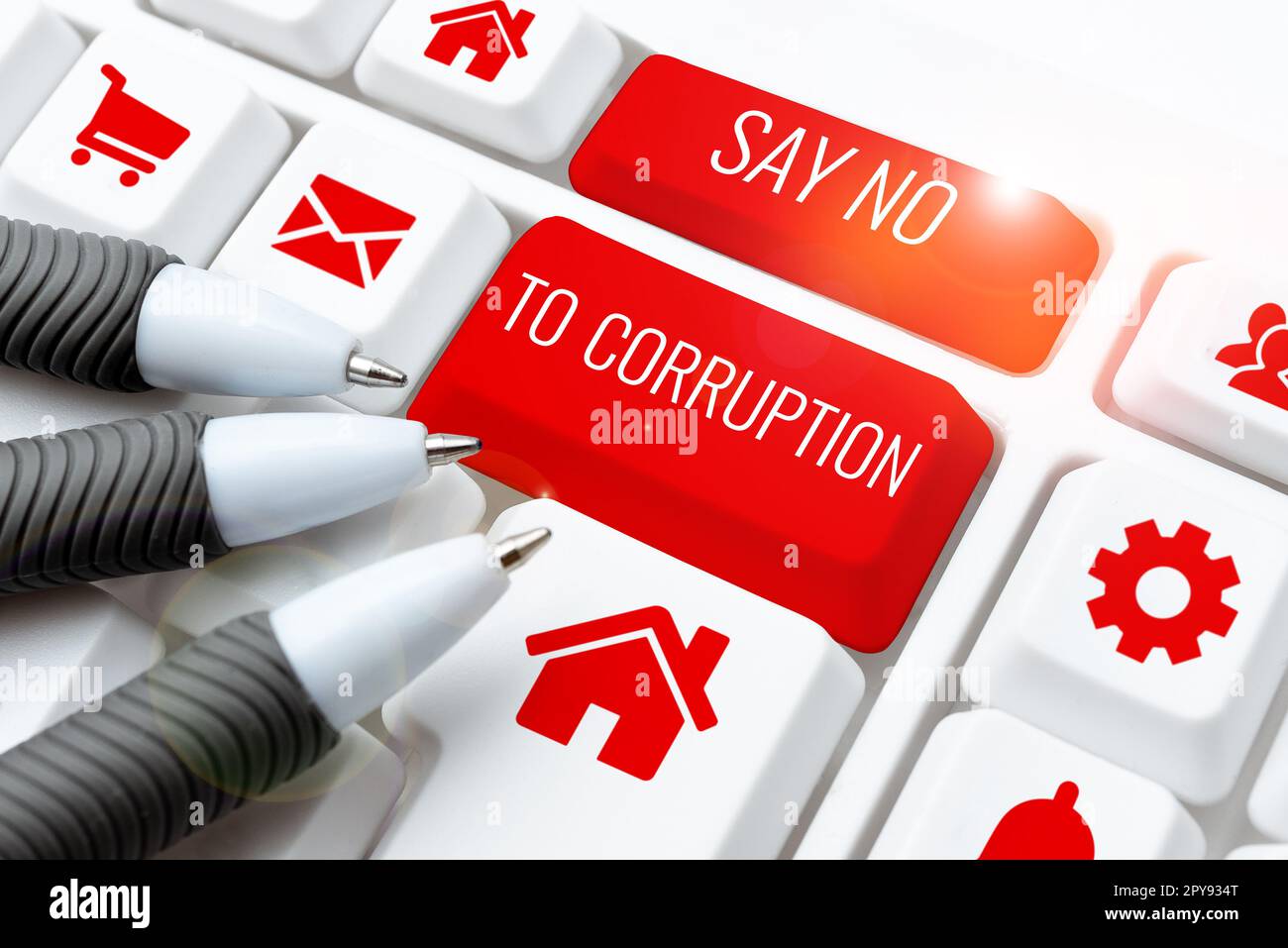 Didascalia concettuale dire No alla corruzione. Parola scritta sull'introduzione di uno scambio monetario decentralizzato Foto Stock