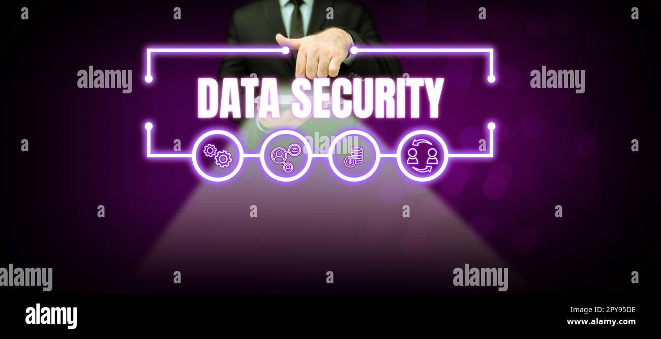 Segnale che visualizza la sicurezza dei dati. Approccio aziendale riservatezza crittografia disco Backup protezione password Foto Stock
