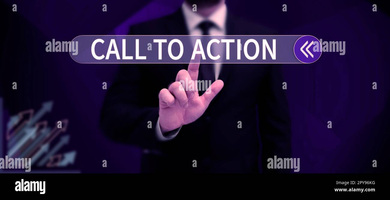 Ispirazione che mostra il segno Call to Action. La foto concettuale incoraggia il passaggio alla decisione per portare avanti una strategia di successo Foto Stock