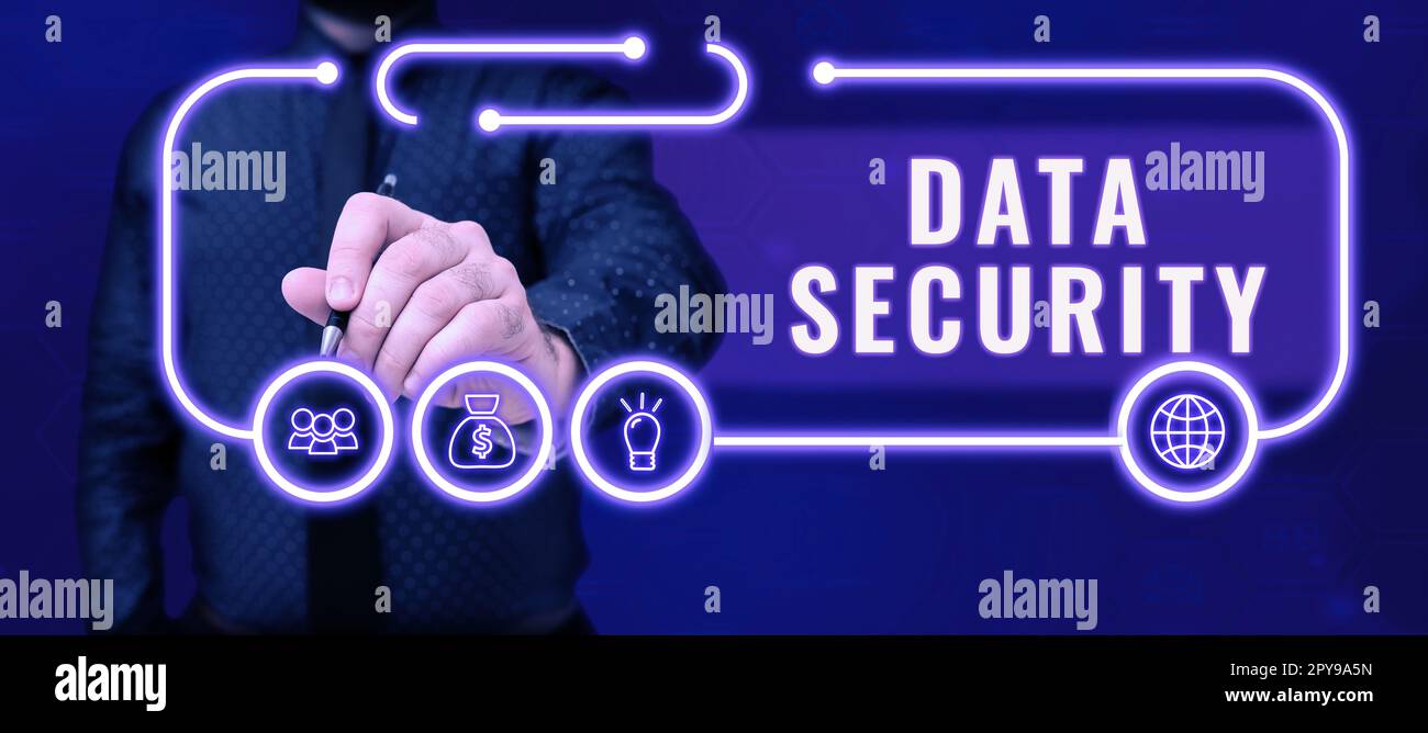 Simbolo di testo che mostra la sicurezza dei dati. Word for Confidentiality Backup di crittografia del disco protezione della password Foto Stock