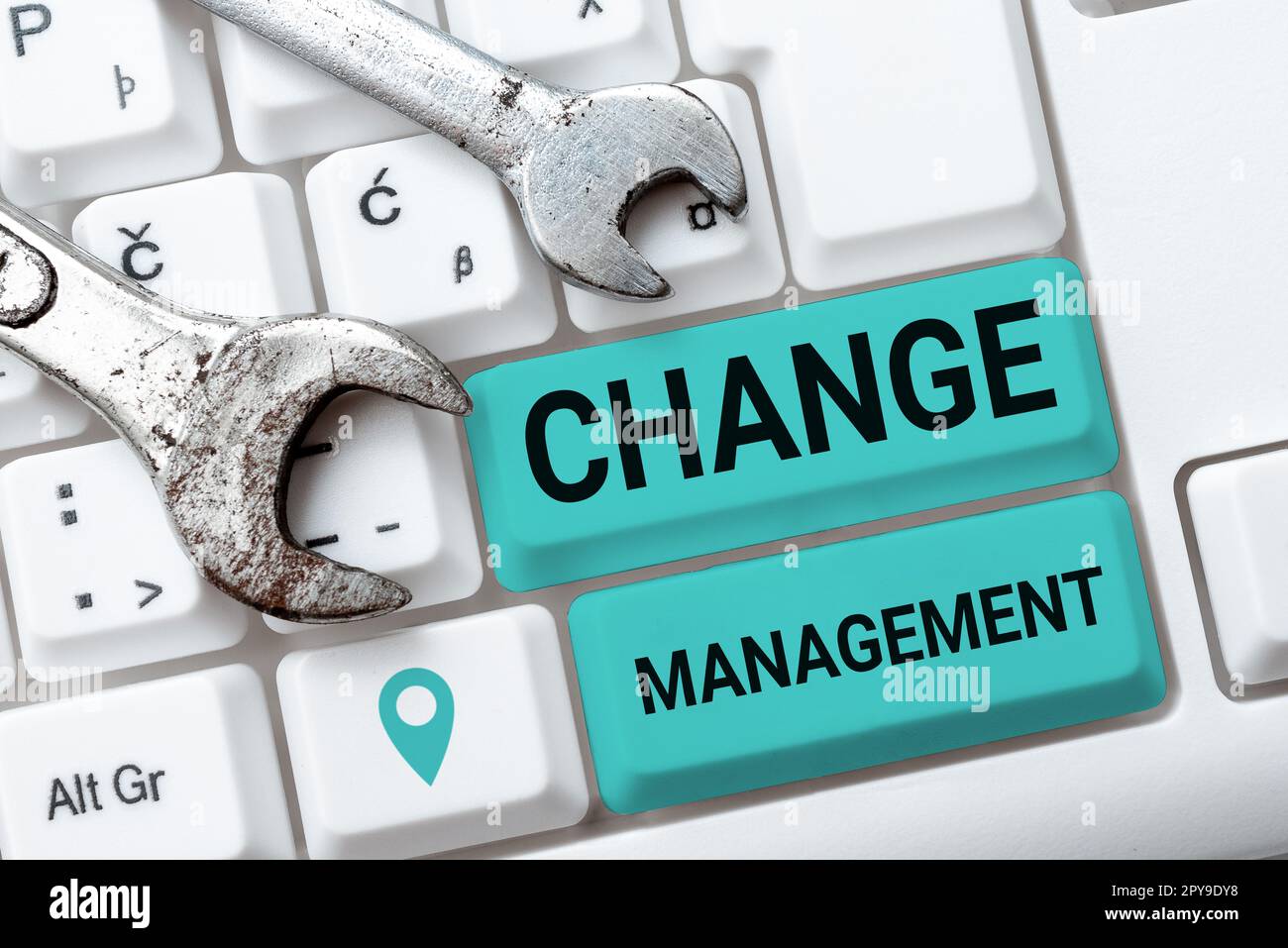 Scrittura con visualizzazione del testo Change Management. Concetto significato Sostituzione della leadership in un'organizzazione nuove politiche Foto Stock
