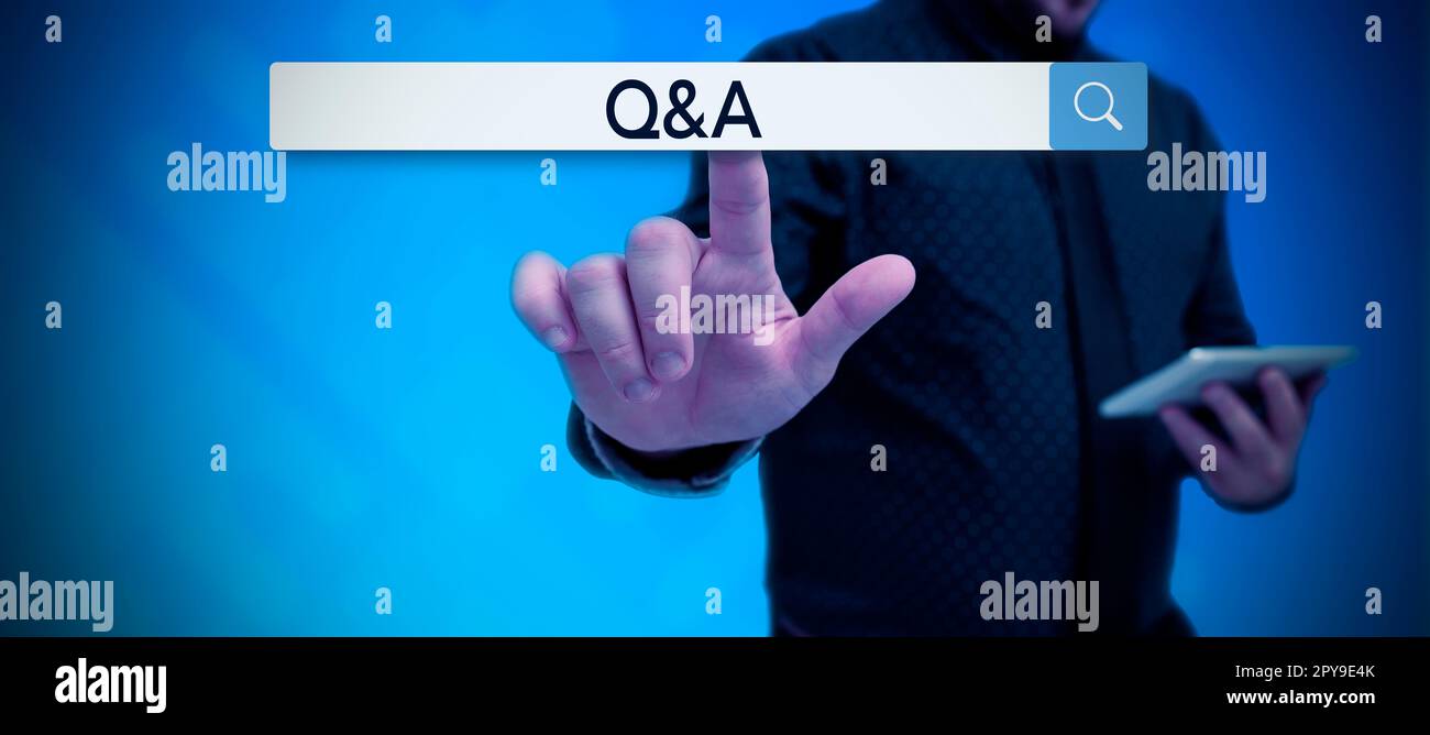 Cartello di testo che mostra Q A. vetrina aziendale definita come domande e risposte Foto Stock