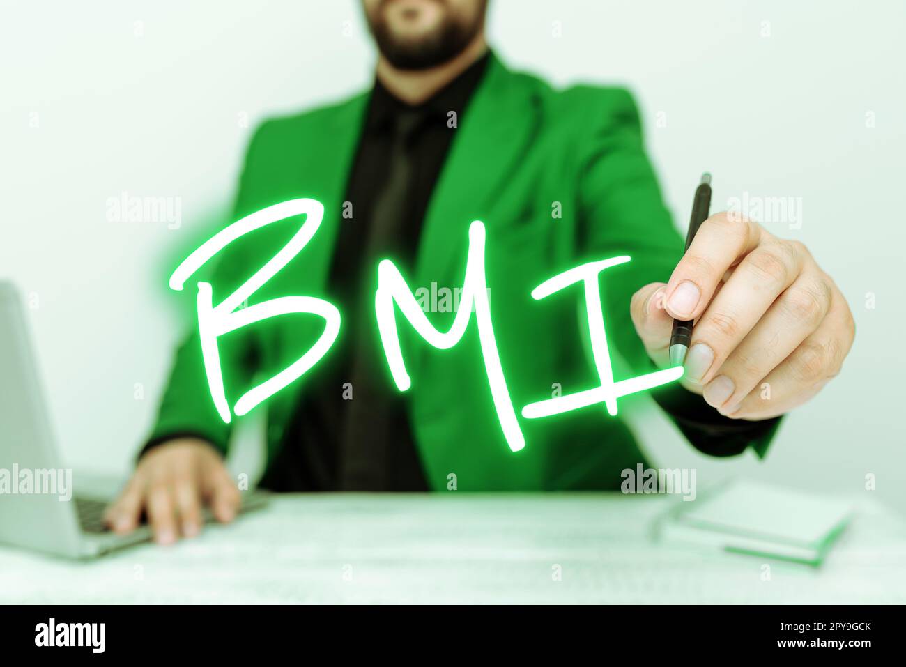 Cartello di testo con BMI. Metodo di idea di affari di stima dei livelli grassi corporei basato sul peso e l'altezza Foto Stock