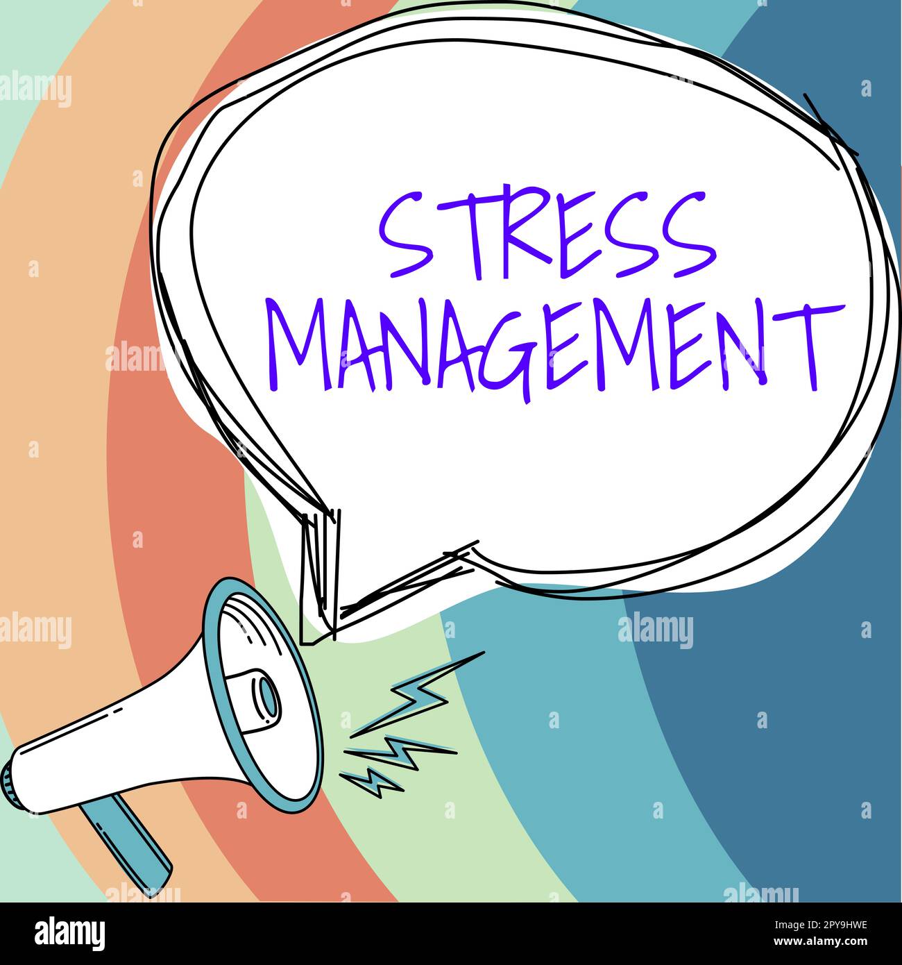 Testo che mostra la gestione dello stress inspiratorio. Parola per imparare i sensi di comportarsi e pensare che riducono lo sforzo Foto Stock