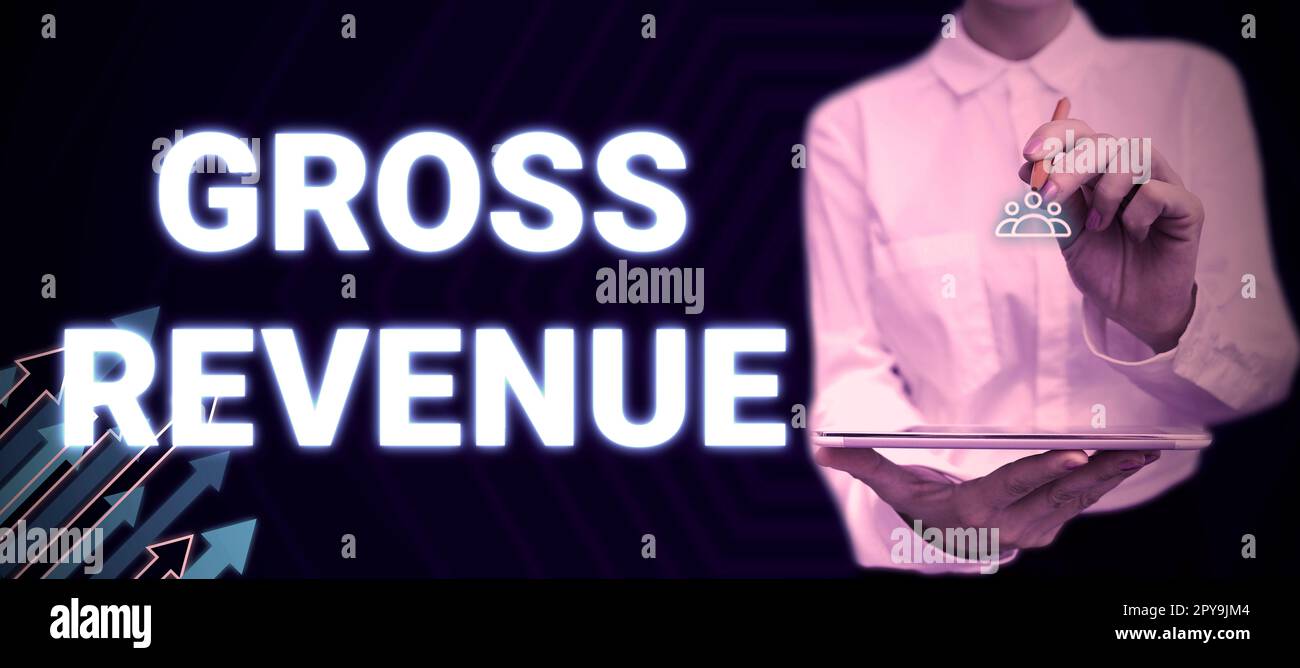 Scrittura di testo con visualizzazione del fatturato lordo. Business vetrina valore totale di tutto ciò che viene prodotto nel paese Foto Stock