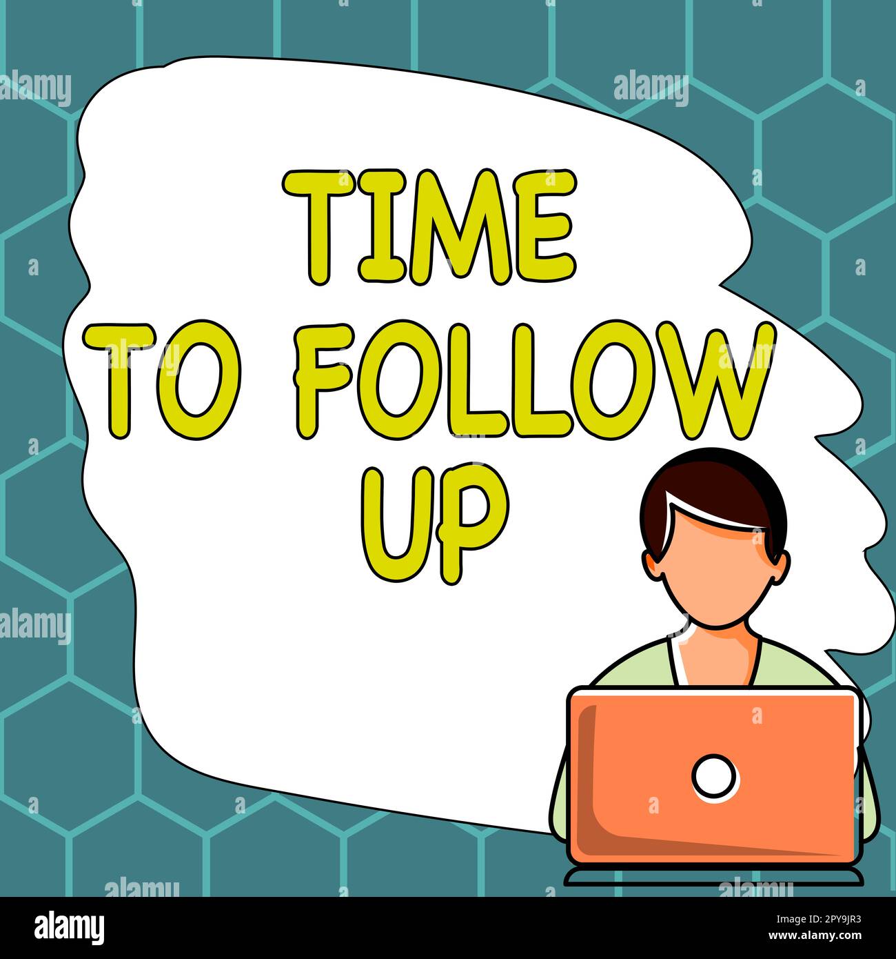 Cartello di testo che mostra il tempo di follow-up. Parola scritta su richiesta dell'attività precedente o continuazione delle informazioni Foto Stock