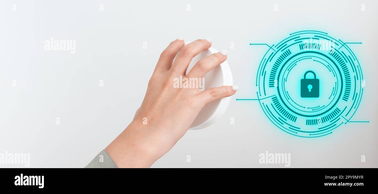 La mano gira l'interruttore rotondo mostrando le nuove tecnologie futuristiche. Idee creative e concetti principali importanti. Design digitale con bagliore dai colori vivaci. Foto Stock