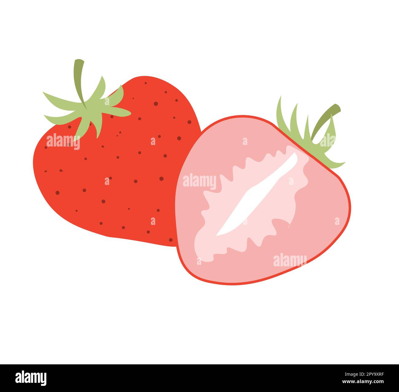 Fragole isolate. fragola vivace e infantile stile carino..illustrazione vettoriale isolata su sfondo bianco Foto Stock