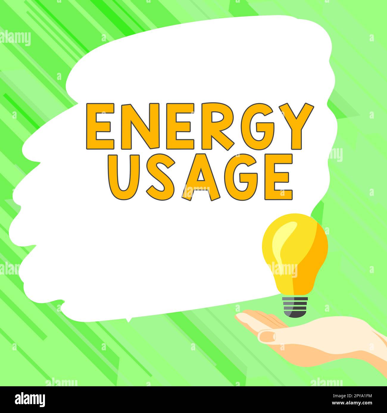 Simbolo di testo che mostra l'utilizzo di energia. Parola per la quantità di energia consumata o utilizzata in un processo o sistema Foto Stock