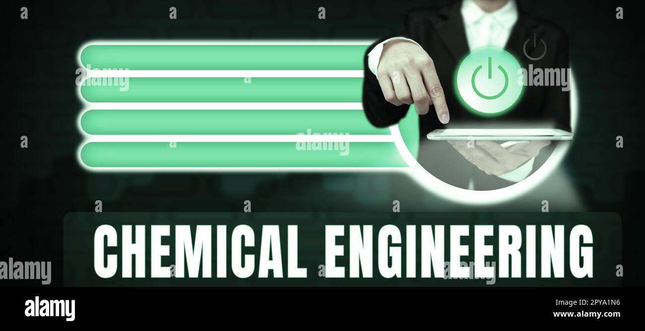 Scrittura a mano di testo Ingegneria chimica. Parola per lo sviluppo di cose che si occupano dell'applicazione industriale della chimica Foto Stock