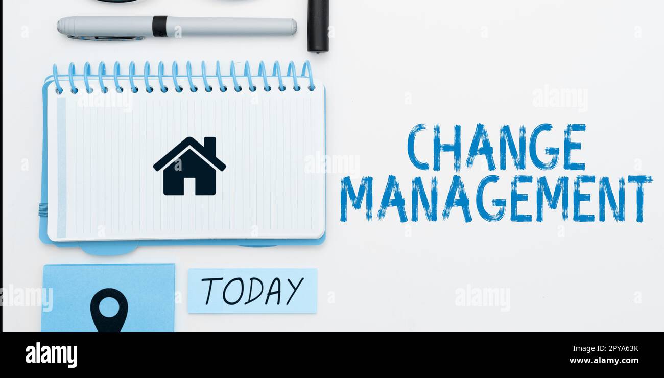 Simbolo di testo che mostra Change Management. Idea di business Sostituzione della leadership in un'organizzazione nuove politiche Foto Stock