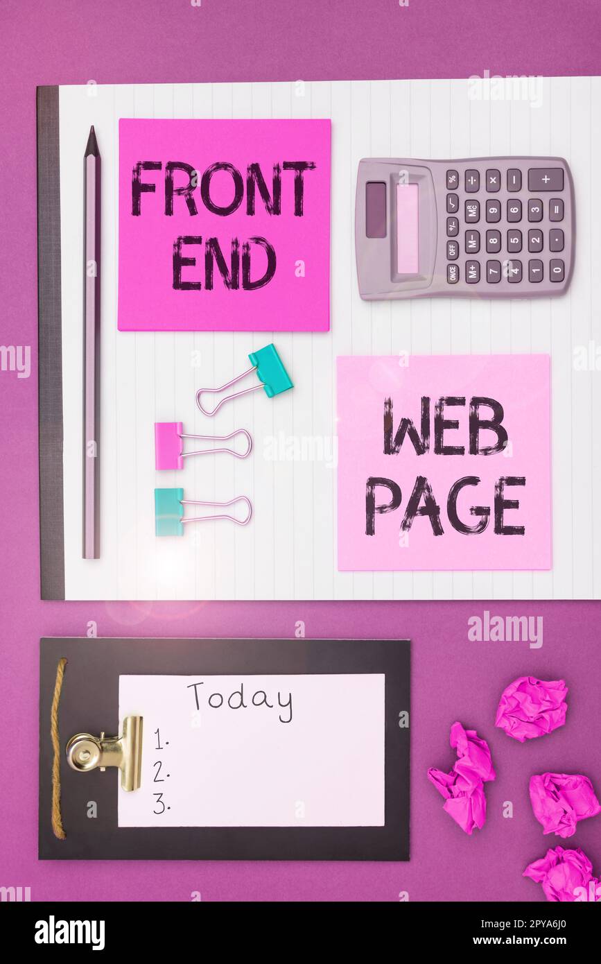 Didascalia concettuale pagina Web front-end. Concetto Internet che modifica i dati in un'interfaccia grafica per consentire all'utente di visualizzarli Foto Stock
