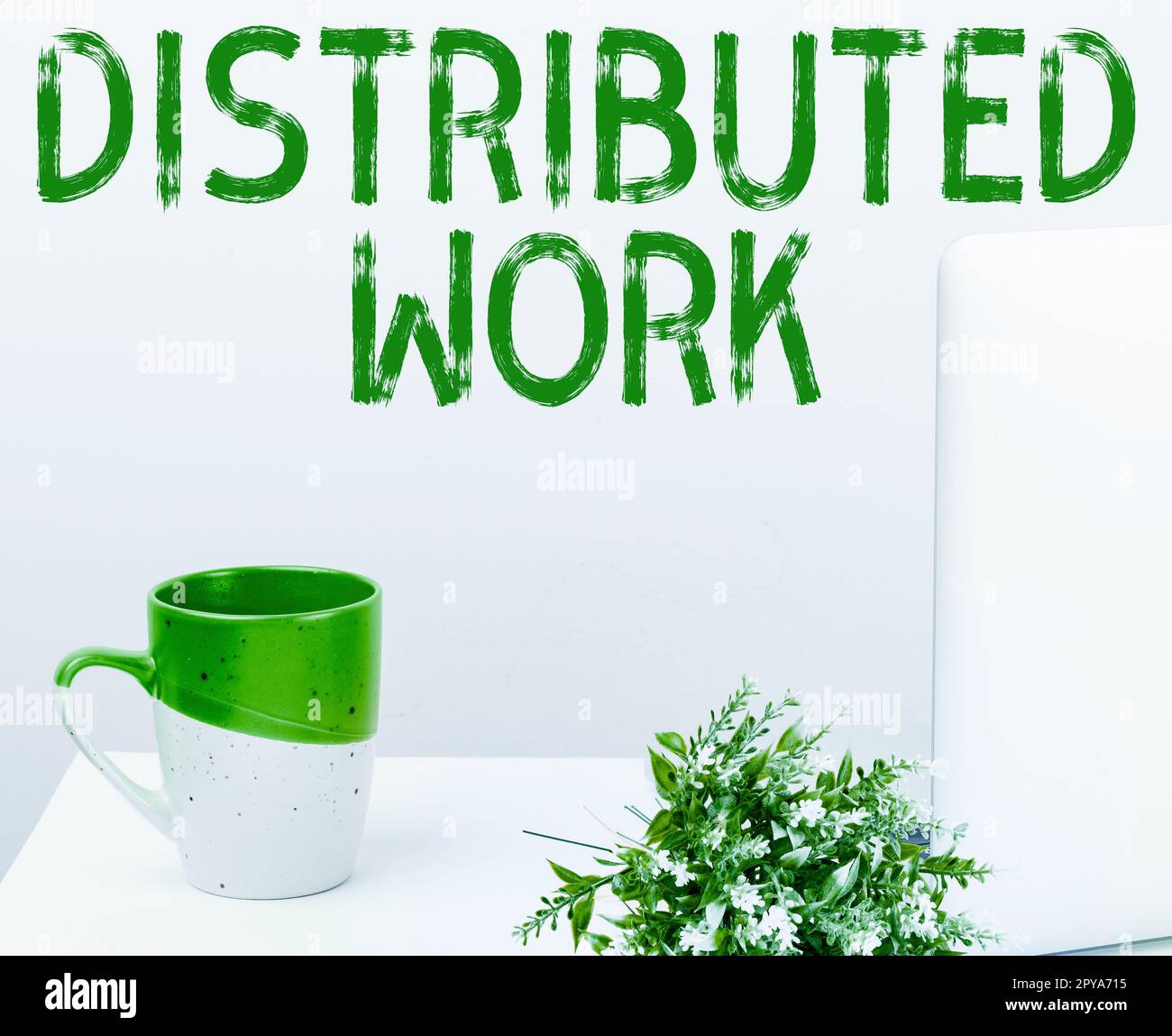 Didascalia di testo che presenta il lavoro distribuito. Concetto aziendale praticato dalle imprese che utilizzano strutture di rete Foto Stock
