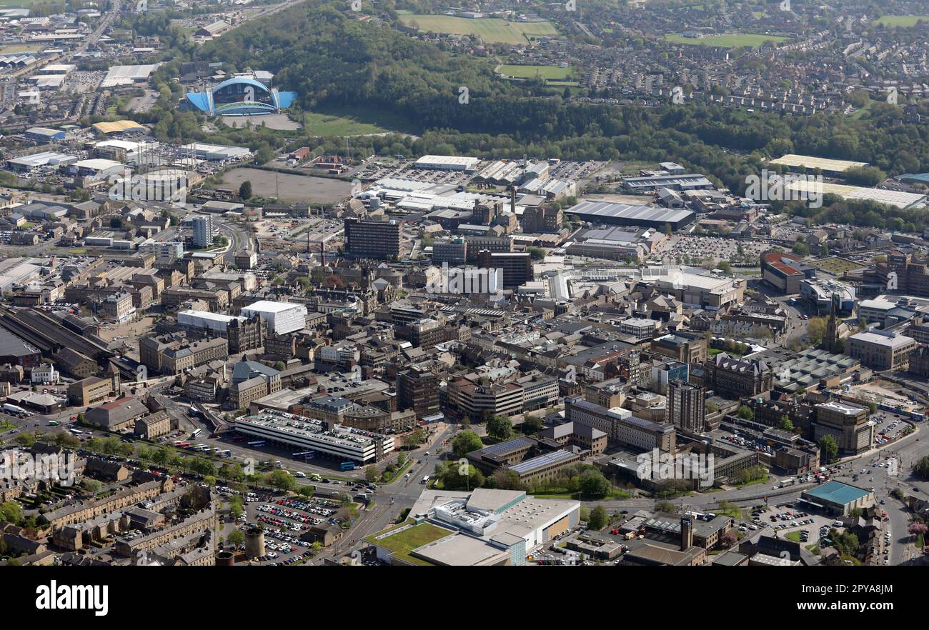 Vista aerea di Huddersfield Town Center, West Yorkshire Foto Stock