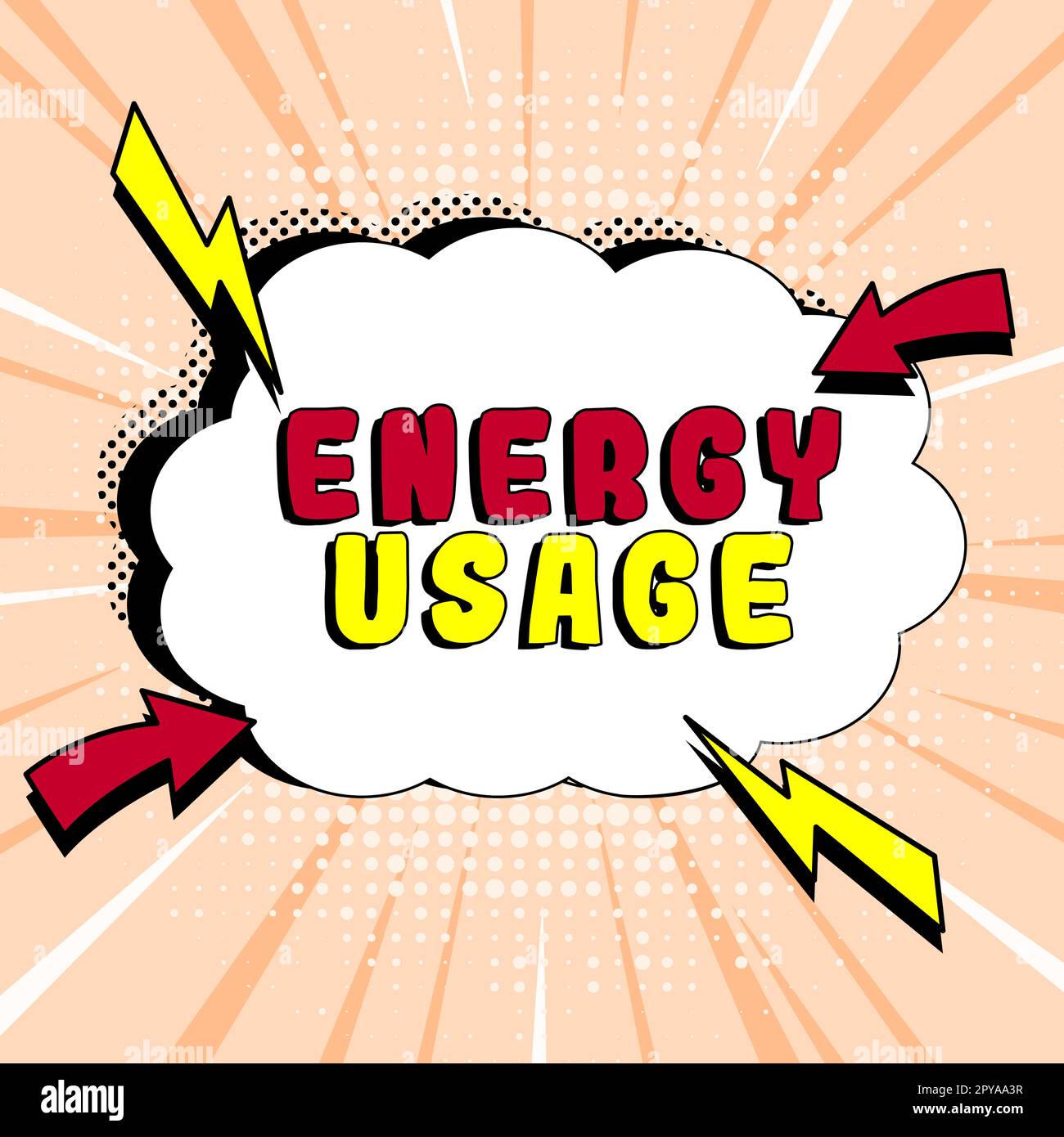 Scrittura con visualizzazione del testo utilizzo energia. Panoramica aziendale quantità di energia consumata o utilizzata in un processo o in un sistema Foto Stock