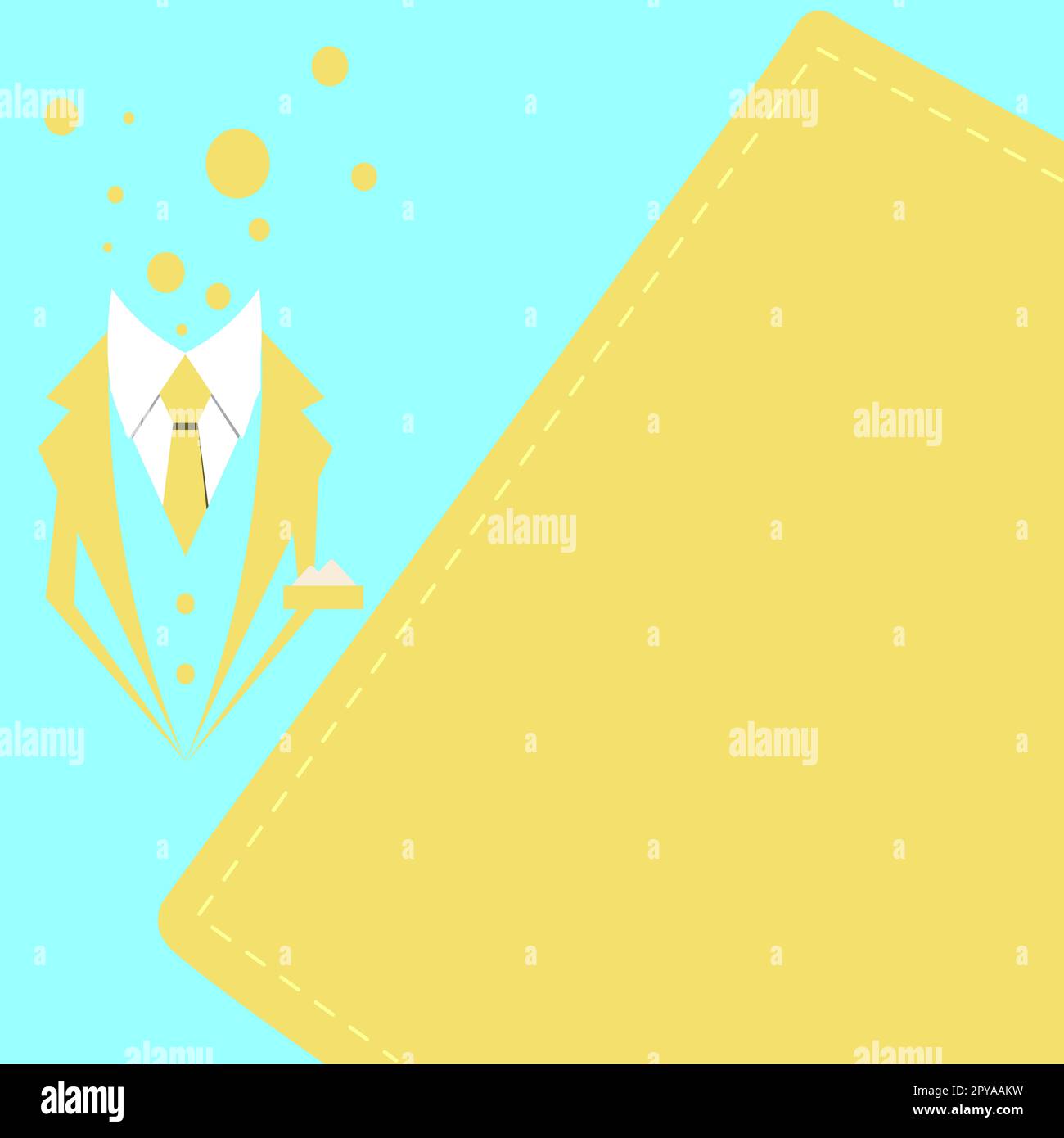 Vestito da ufficio da disegno senza persona. Carta bianca per scrivere testi e presentare informazioni importanti. Spazio per pubblicità e notizie. Illustrazione vettoriale a colori brillanti. Foto Stock