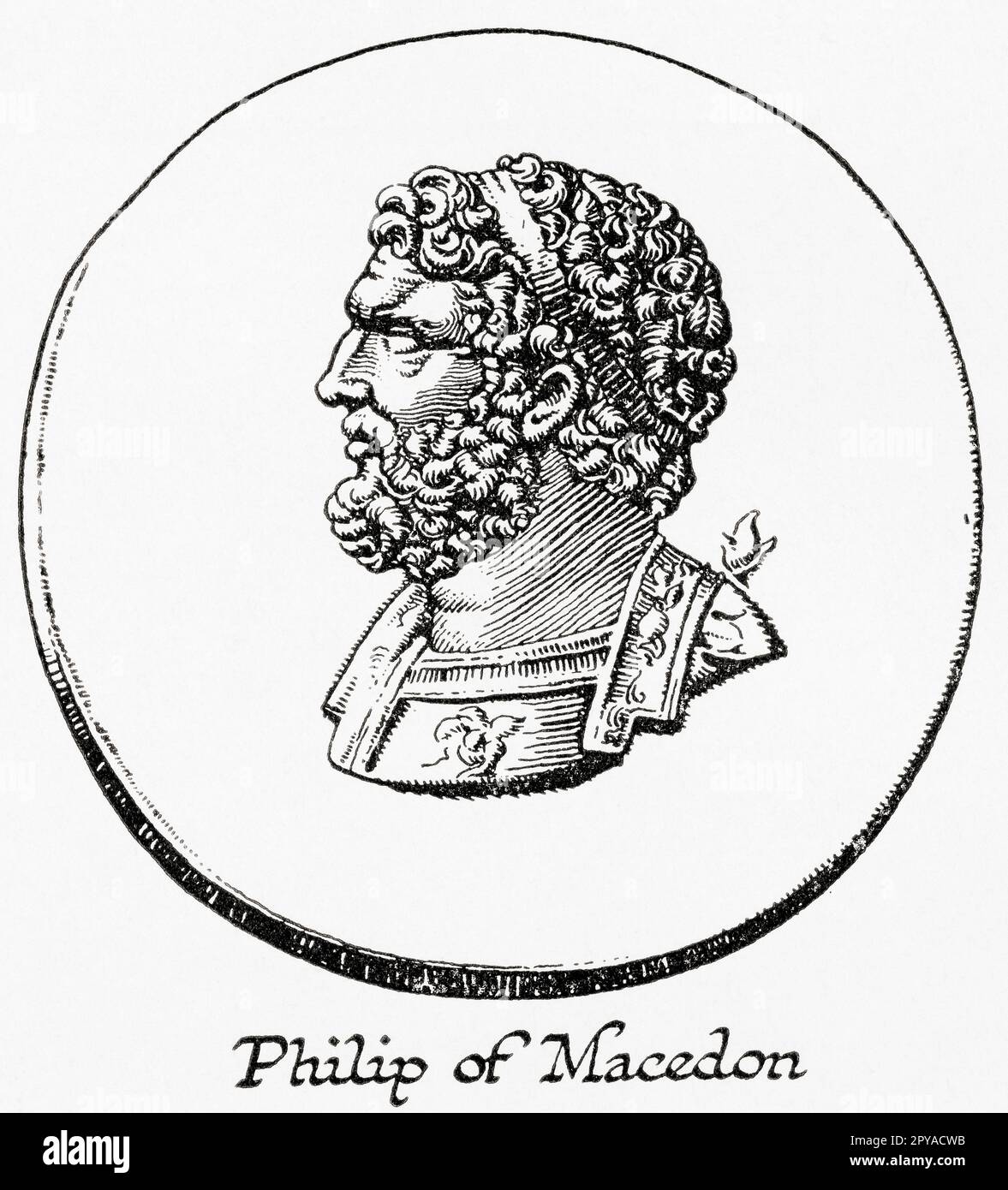 Filippo II di Macedone, 382 – 336 a.C. Re (basileo) dell'antico regno di Macedonia, 359 - 336 a.C. Dal libro Outline of History di H.G. Wells, pubblicato nel 1920. Foto Stock